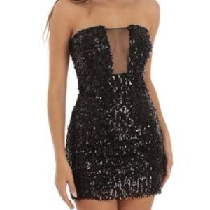 Lucy in the Sky Sequin Mesh Strapless Dress in Black Size S